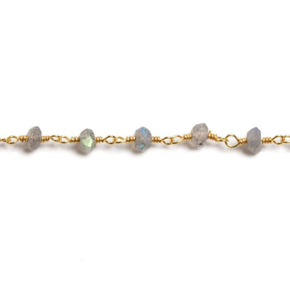 3mm Labradorite faceted rondelle Gold Plated Chain by the foot 36 pieces