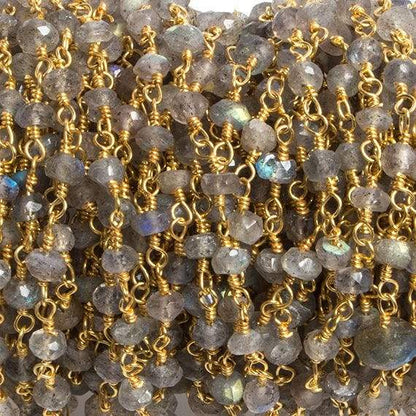 3mm Labradorite faceted rondelle Gold Plated Chain by the foot 36 pieces