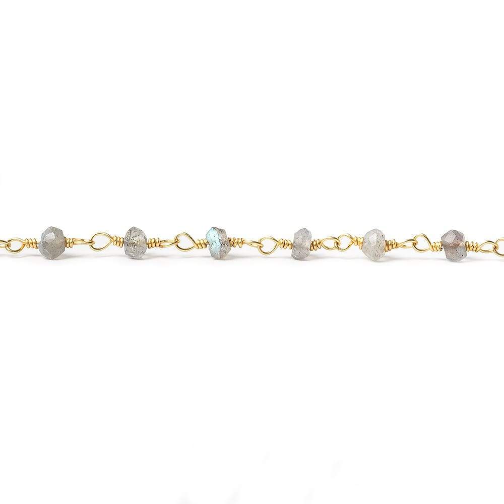 3mm Labradorite faceted rondelle Gold Chain by the foot 40 pieces