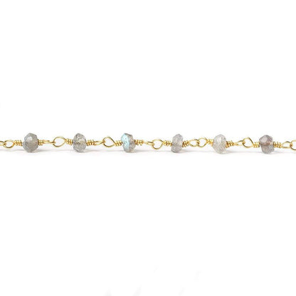 3mm Labradorite faceted rondelle Gold Chain by the foot 40 pieces