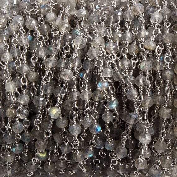 3mm Labradorite faceted rondelle Silver Chain by the foot 36 pieces