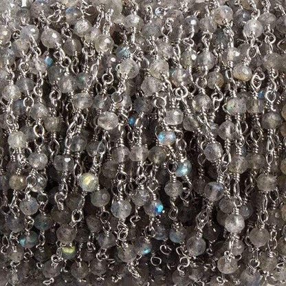 3mm Labradorite faceted rondelle Silver Chain by the foot 36 pieces