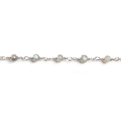 3mm Labradorite faceted rondelle Silver Chain by the foot 36 pieces