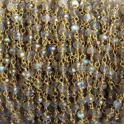 3mm Labradorite faceted rondelle Vermeil Chain by the foot 35 beads