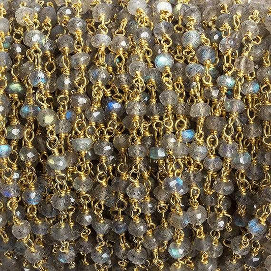 3mm Labradorite faceted rondelle Vermeil Chain by the foot 35 beads