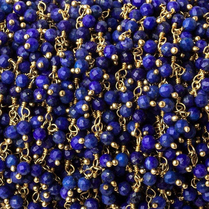 3mm Lapis Lazuli micro-faceted round Gold Dangling Chain by the foot