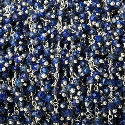 3mm Lapis Lazuli micro-faceted round Silver Dangling Chain by the foot