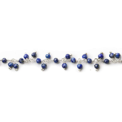3mm Lapis Lazuli micro-faceted round Silver Dangling Chain by the foot