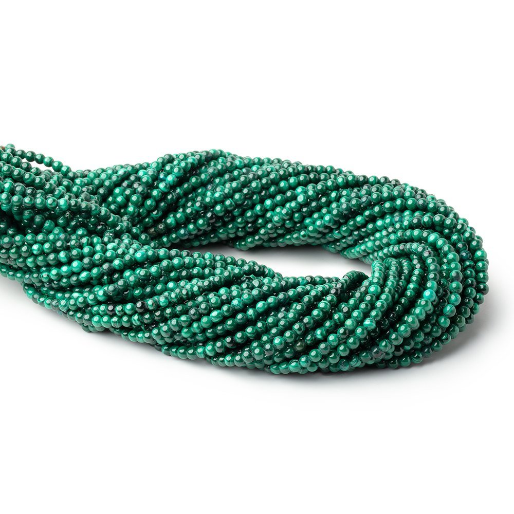 3mm Malachite Plain Round Beads 15.75 inch 130 pieces