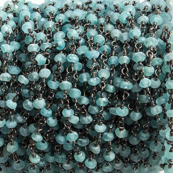 3mm Matte Apatite faceted rondelle Black Gold Chain by the foot 36 pieces