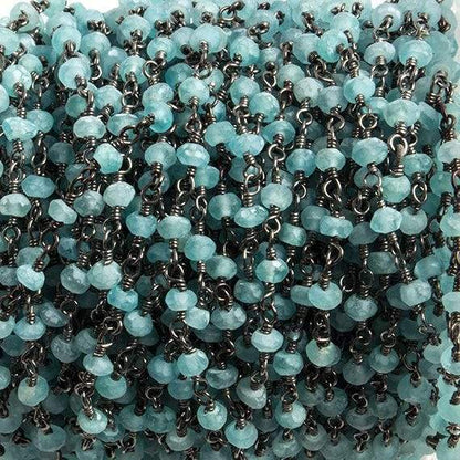 3mm Matte Apatite faceted rondelle Black Gold Chain by the foot 36 pieces