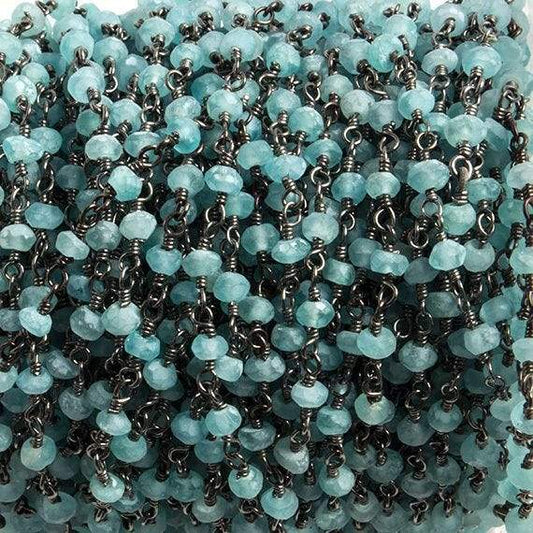 3mm Matte Apatite faceted rondelle Black Gold Chain by the foot 36 pieces