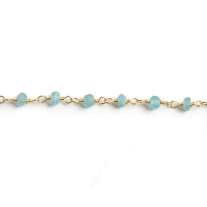 3mm Matte Apatite faceted rondelle Gold Chain by the foot 40 pieces