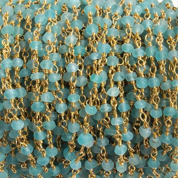 3mm Matte Apatite faceted rondelle Gold Chain by the foot 40 pieces