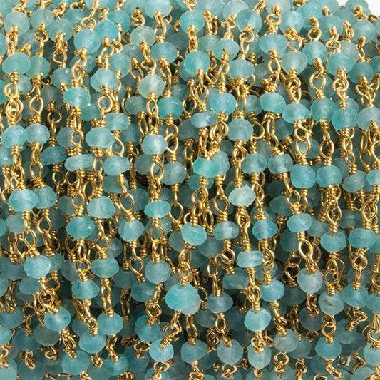 3mm Matte Apatite faceted rondelle Gold Chain by the foot 40 pieces