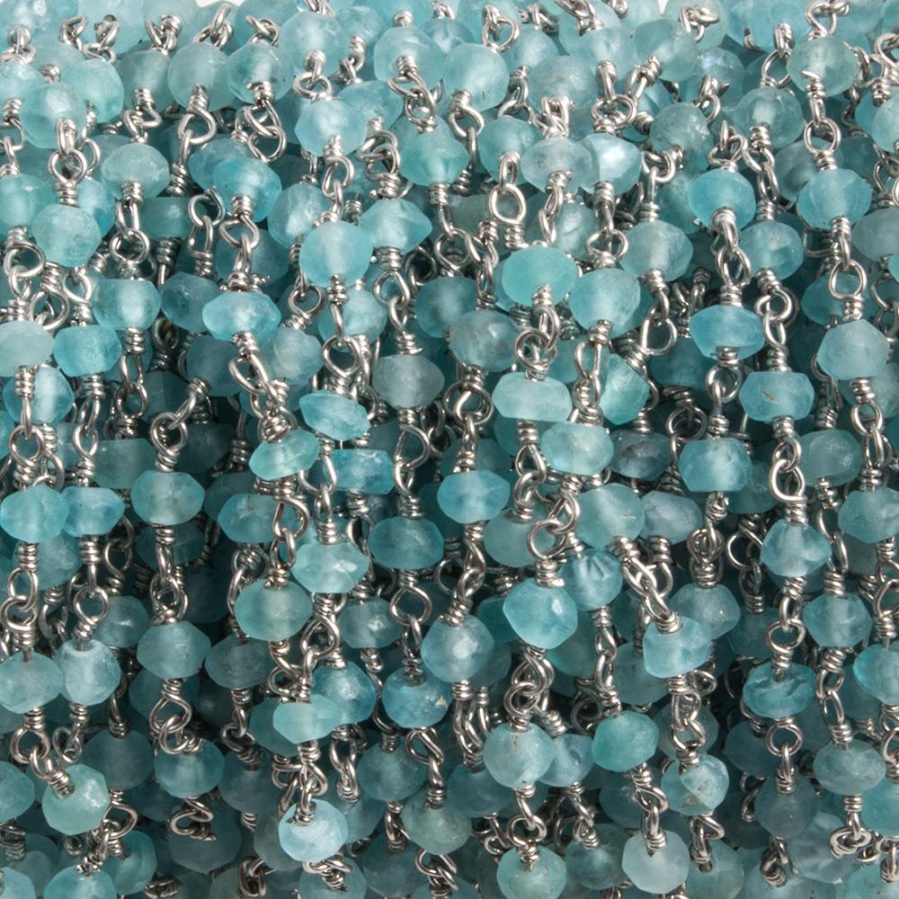 3mm Matte Apatite faceted rondelle Silver Chain by the foot 36 pieces