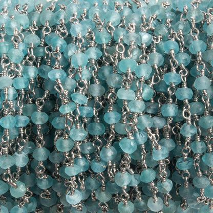 3mm Matte Apatite faceted rondelle Silver Chain by the foot 36 pieces