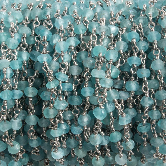 3mm Matte Apatite faceted rondelle Silver Chain by the foot 36 pieces