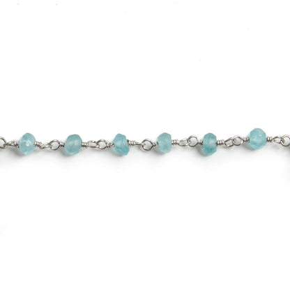 3mm Matte Apatite faceted rondelle Silver Chain by the foot 36 pieces