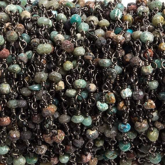 3mm Matte Chrysocolla faceted rondelle Black Gold Chain by the foot 36 pieces
