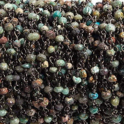 3mm Matte Chrysocolla faceted rondelle Black Gold Chain by the foot 36 pieces