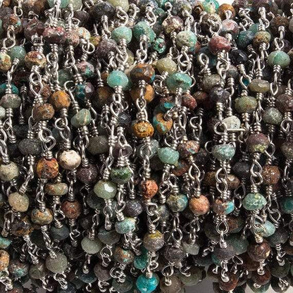 3mm Matte Chrysocolla faceted rondelle Silver Chain by the foot 36 pieces