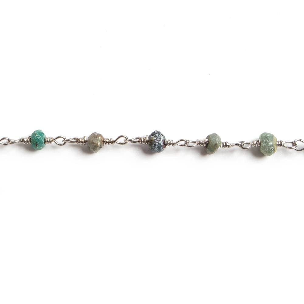 3mm Matte Chrysocolla faceted rondelle Silver Chain by the foot 36 pieces