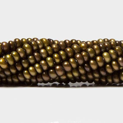 3mm Matte Olive Green Center Drilled Button Freshwater Pearls 15.5 in 220 pcs