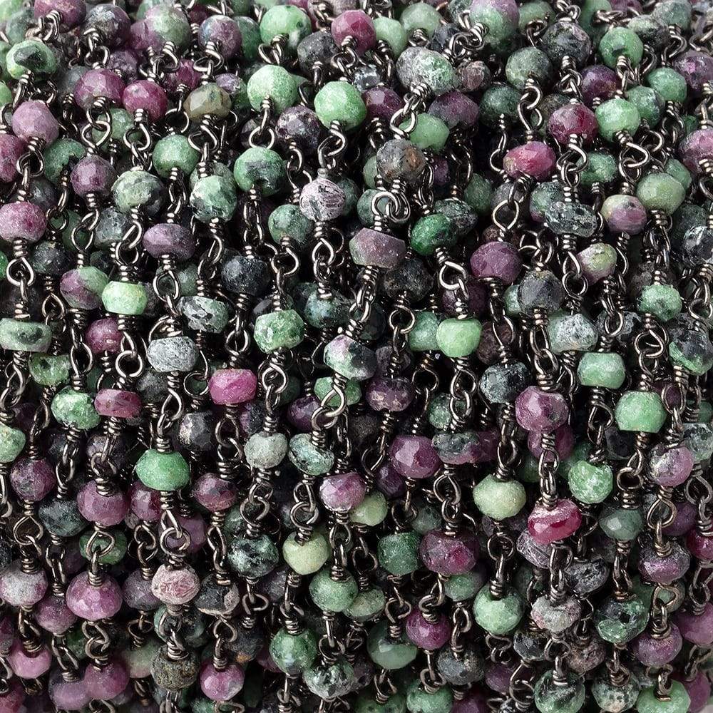 3mm Matte Ruby in Zoisite faceted rondelle Black Gold Chain by the foot 36 pieces