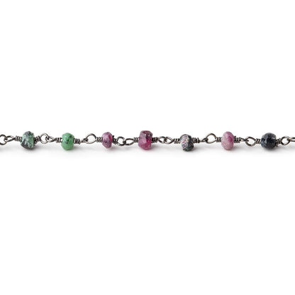 3mm Matte Ruby in Zoisite faceted rondelle Black Gold Chain by the foot 36 pieces