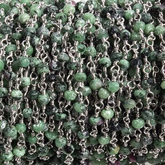 3mm Matte Ruby in Zoisite faceted rondelle Silver Chain by the foot 36 pieces