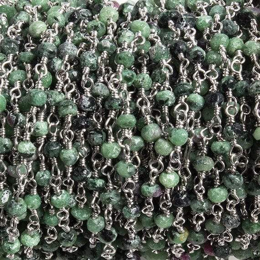 3mm Matte Ruby in Zoisite faceted rondelle Silver Chain by the foot 36 pieces