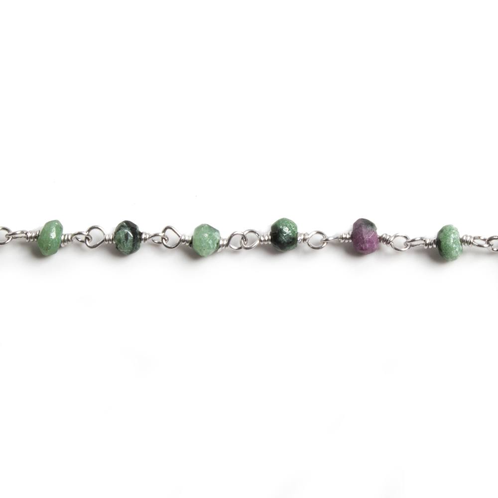 3mm Matte Ruby in Zoisite faceted rondelle Silver Chain by the foot 36 pieces