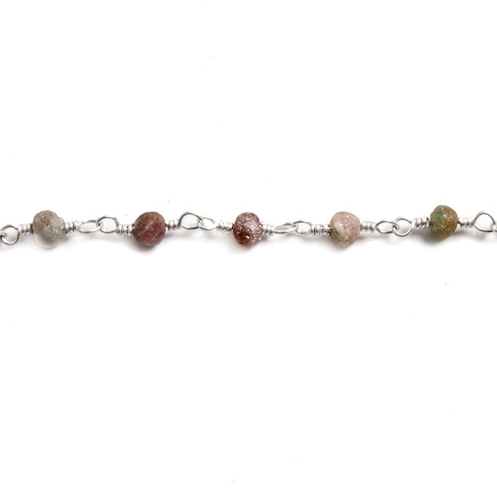 3mm Matte Tourmaline faceted rondelle Silver plated Chain by the foot 35 beads