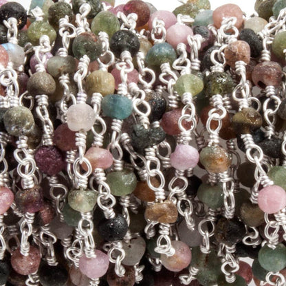 3mm Matte Tourmaline faceted rondelle Silver plated Chain by the foot 35 beads