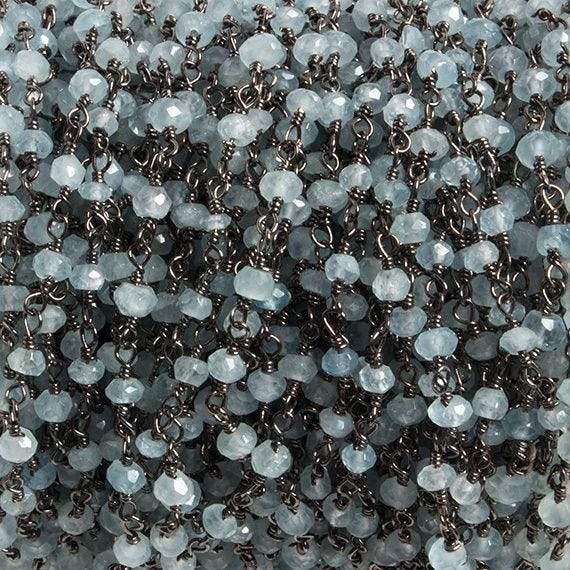 3mm Milky Aquamarine faceted rondelle Black Gold Chain by the foot 36 pieces
