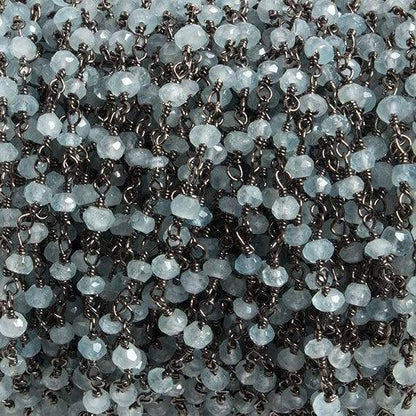 3mm Milky Aquamarine faceted rondelle Black Gold Chain by the foot 36 pieces