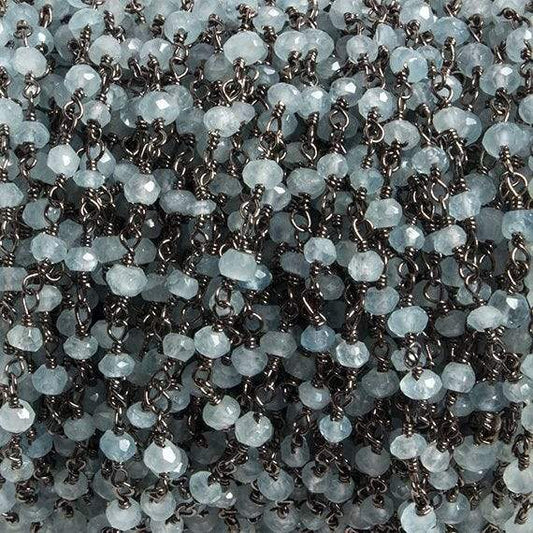 3mm Milky Aquamarine faceted rondelle Black Gold Chain by the foot 36 pieces