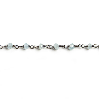 3mm Milky Aquamarine faceted rondelle Black Gold Chain by the foot 36 pieces