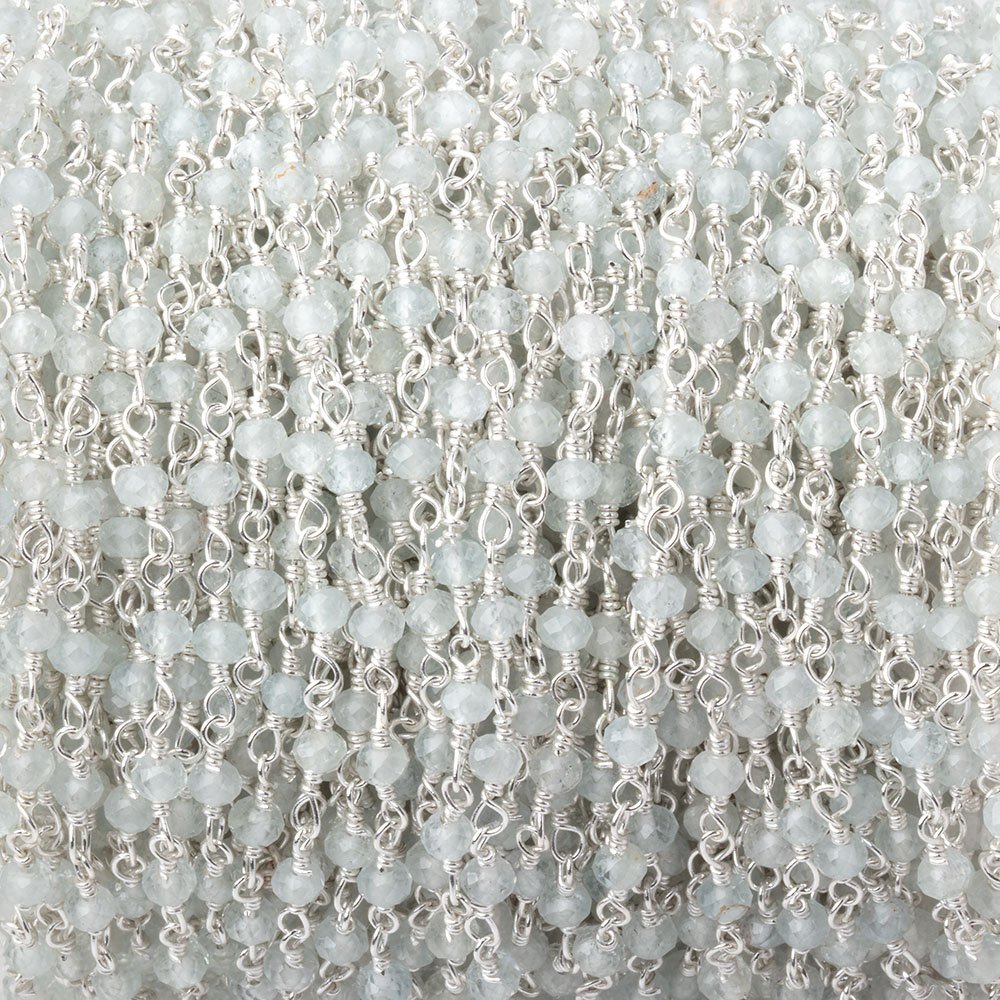 3mm Milky Aquamarine Faceted Rondelles on Silver Plated Chain