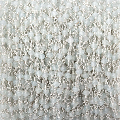 3mm Milky Aquamarine Faceted Rondelles on Silver Plated Chain