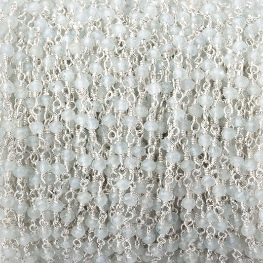 3mm Milky Aquamarine Faceted Rondelles on Silver Plated Chain