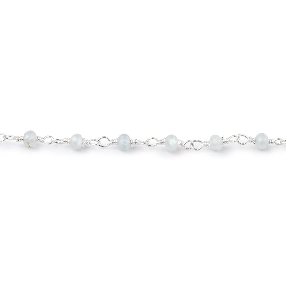 3mm Milky Aquamarine Faceted Rondelles on Silver Plated Chain