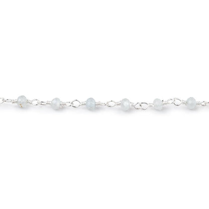 3mm Milky Aquamarine Faceted Rondelles on Silver Plated Chain