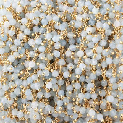3mm Milky Aquamarine micro-faceted round Gold Dangling Chain by the foot