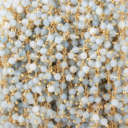 3mm Milky Aquamarine micro-faceted round Gold Dangling Chain by the foot