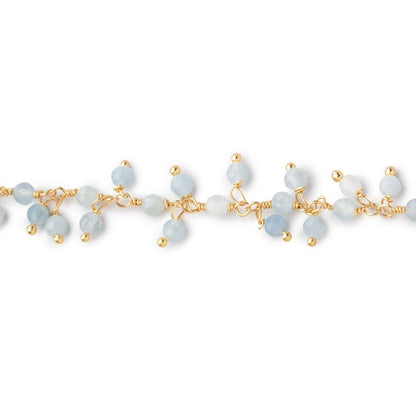 3mm Milky Aquamarine micro-faceted round Gold Dangling Chain by the foot