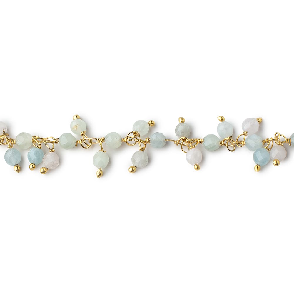 3mm Multi Color Beryl Micro Faceted Round Gold Plated Dangling Chain