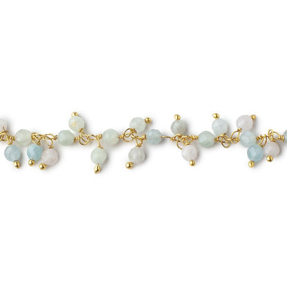 3mm Multi Color Beryl Micro Faceted Round Gold Plated Dangling Chain