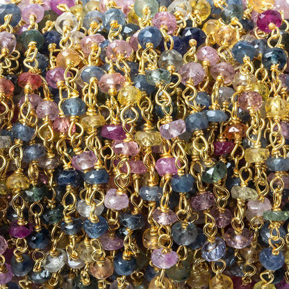 3mm Multi Color Sapphire faceted rondelle Vermeil Chain by the foot 45 pieces